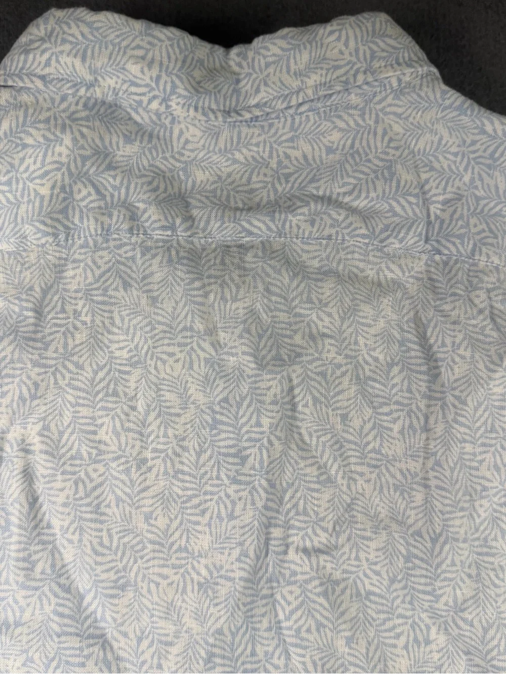 J Crew Linen Blend Button Down Shirt Mens XL Blue White Palm Printed Pocket